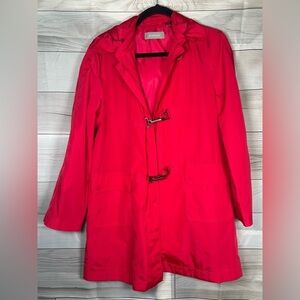 Liz Claiborne Red Trench Coat/Rain Jacket with Toggles. Fisherman Core.